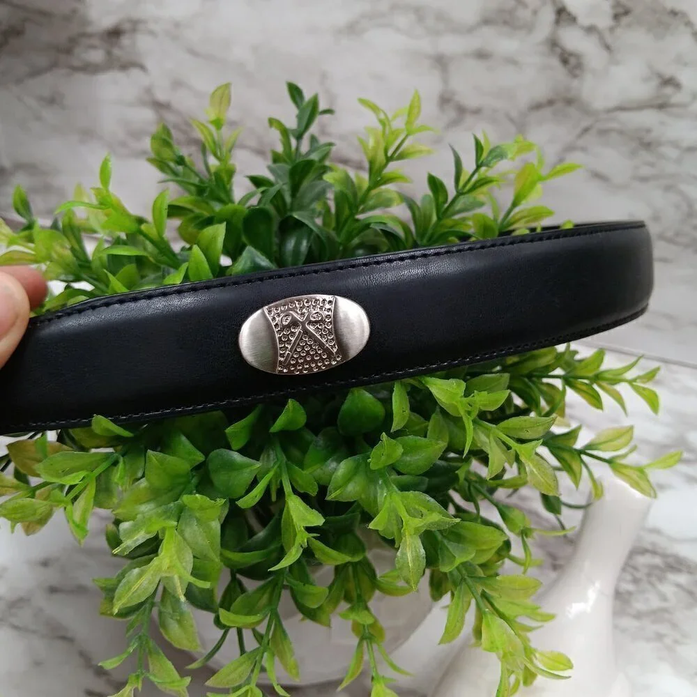 SNAKE EYES Men's Black Leather Golf Metal Concho Belt Size 36